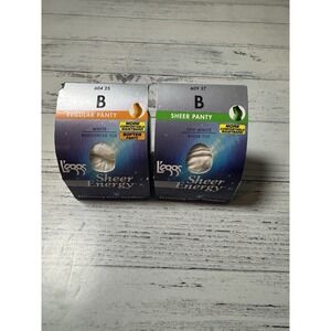 2 Vintage L'eggs Sheer Energy Pantyhose Control Top Off White/White Sheer Size B